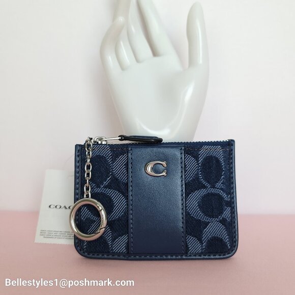 COACH Mini Skinny ID Card Case in Denim Signature- Deep Blue multi color ⭐ - Picture 1 of 16